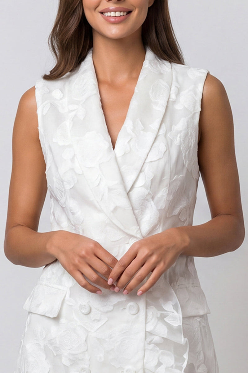 Load image into Gallery viewer, Short Ivory Double Breasted Floral Shawl Lapel Work Dress with Ruffles