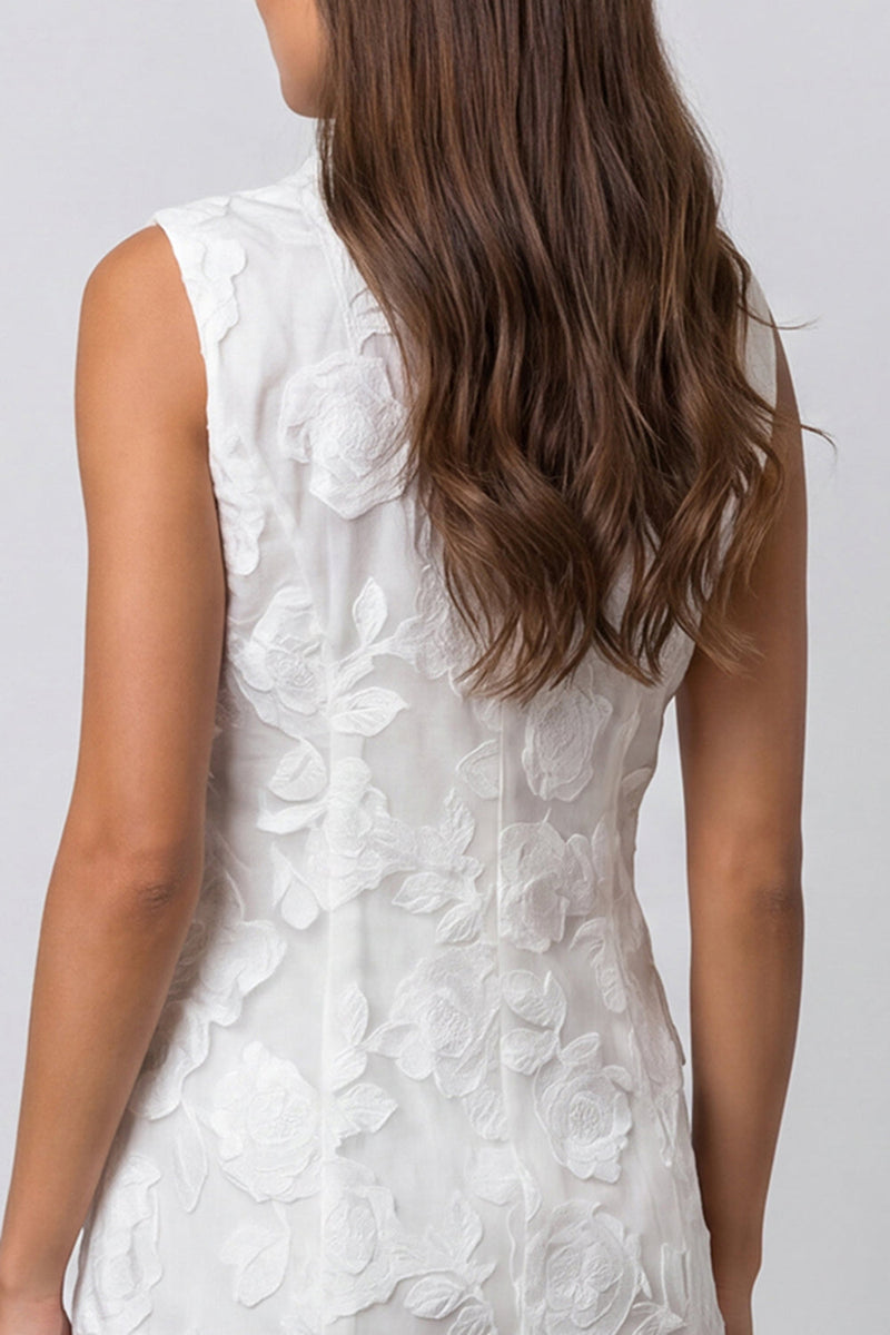 Load image into Gallery viewer, Short Ivory Double Breasted Floral Shawl Lapel Work Dress with Ruffles