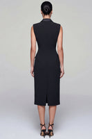 Load image into Gallery viewer, Black Double Breasted Peak Lapel Midi Work Dress with Slit