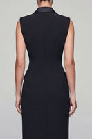 Load image into Gallery viewer, Black Double Breasted Peak Lapel Midi Work Dress with Slit