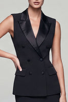 Load image into Gallery viewer, Double Breasted Black Short 2 Piece Peak Lapel Work Dress