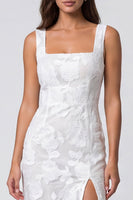 Load image into Gallery viewer, Ivory Lace Square Neck Floral Pencil Midi Work Dress with Slit