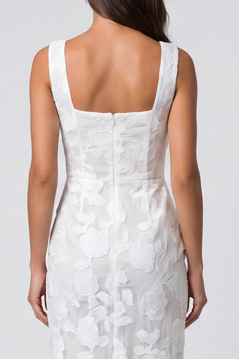 Load image into Gallery viewer, Ivory Lace Square Neck Floral Pencil Midi Work Dress with Slit
