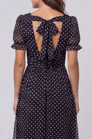 Load image into Gallery viewer, Short Sleeves Black and White Polka Dots Long A Line Work Dress