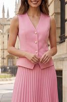 Load image into Gallery viewer, Pink 2 Piece Single Breasted Midi V-Neck Business Suits with Pleats