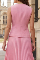 Load image into Gallery viewer, Pink 2 Piece Single Breasted Midi V-Neck Business Suits with Pleats