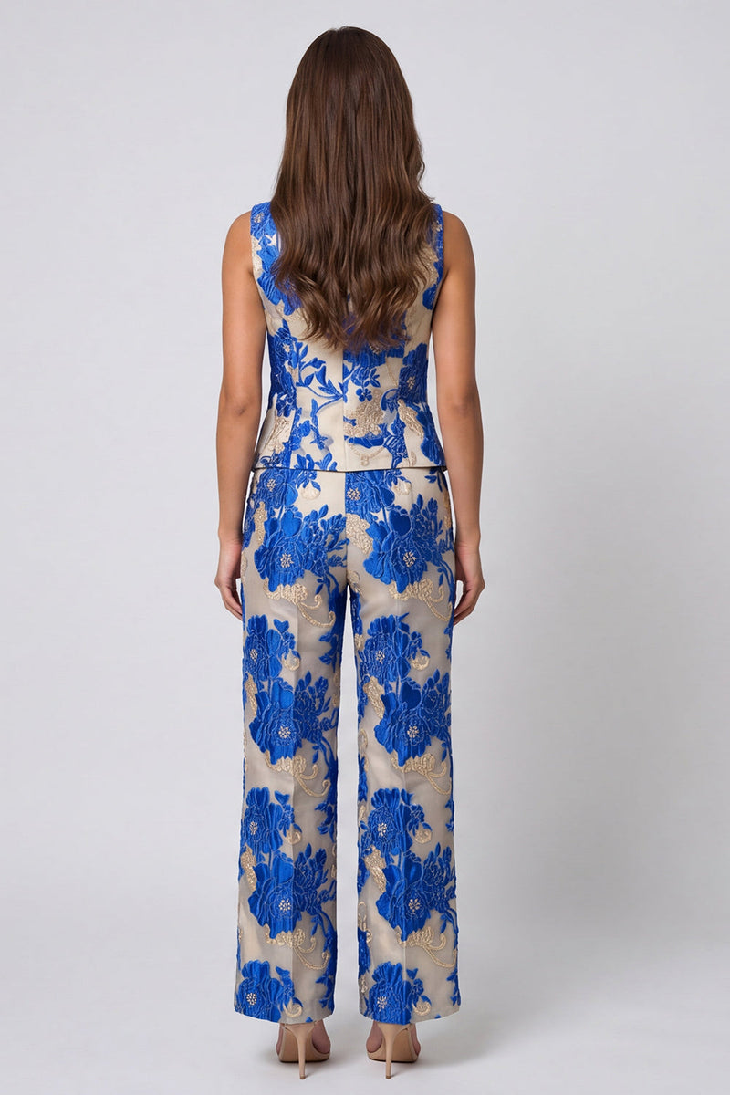 Load image into Gallery viewer, Blue 2 Piece Floral Shawl Lapel Single Breasted Business Suits