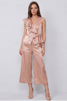Load image into Gallery viewer, Dusty Rose V-Neck 2 Piece Wide Leg Business Suits with Ruffles