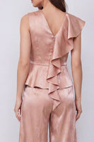 Load image into Gallery viewer, Dusty Rose V-Neck 2 Piece Wide Leg Business Suits with Ruffles