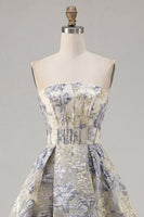 Load image into Gallery viewer, Dusty Blue A Line Corset Floral Strapless Jacquard Short Prom Dress