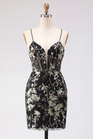 Load image into Gallery viewer, Sparkly Pink Floral Tight Corset Short Beaded Spaghetti Straps Prom Dress