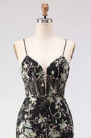 Load image into Gallery viewer, Sparkly Pink Floral Tight Corset Short Beaded Spaghetti Straps Prom Dress