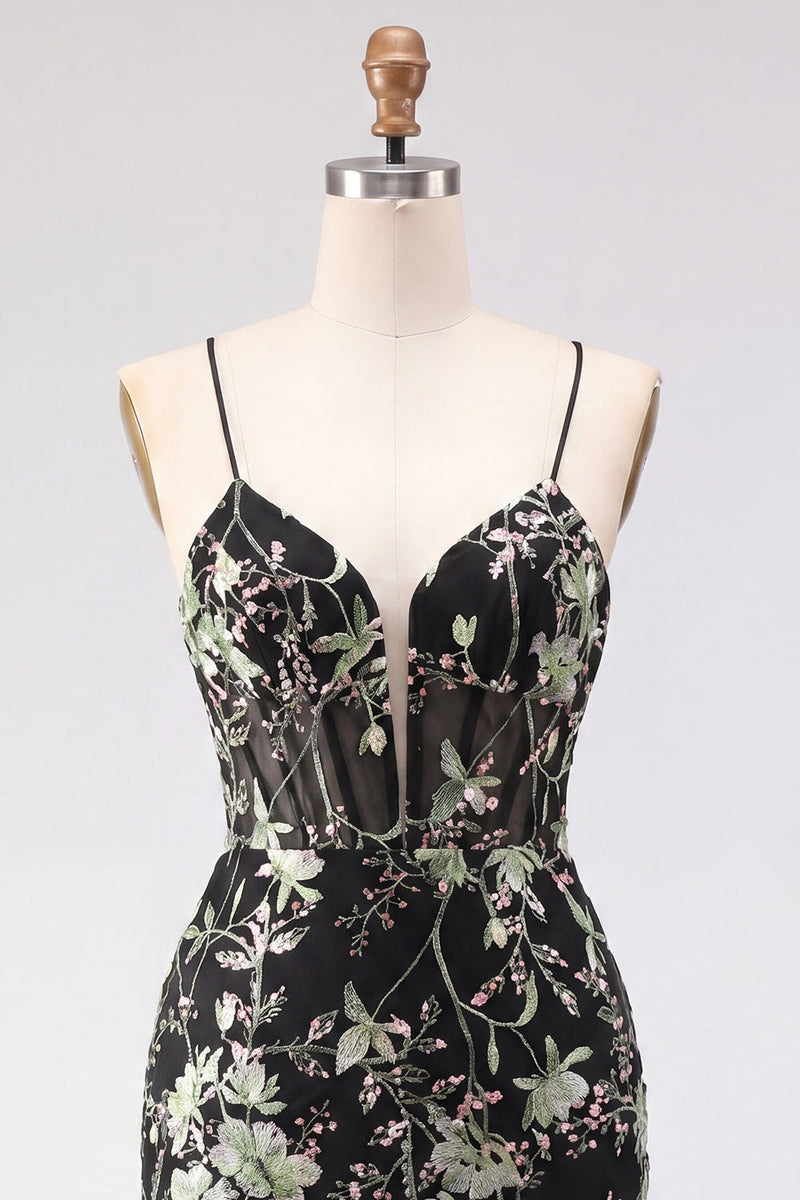 Load image into Gallery viewer, Sparkly Pink Floral Tight Corset Short Beaded Spaghetti Straps Prom Dress