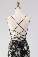 Load image into Gallery viewer, Sparkly Pink Floral Tight Corset Short Beaded Spaghetti Straps Prom Dress