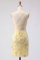 Load image into Gallery viewer, Sparkly Pink Floral Tight Corset Short Beaded Spaghetti Straps Prom Dress