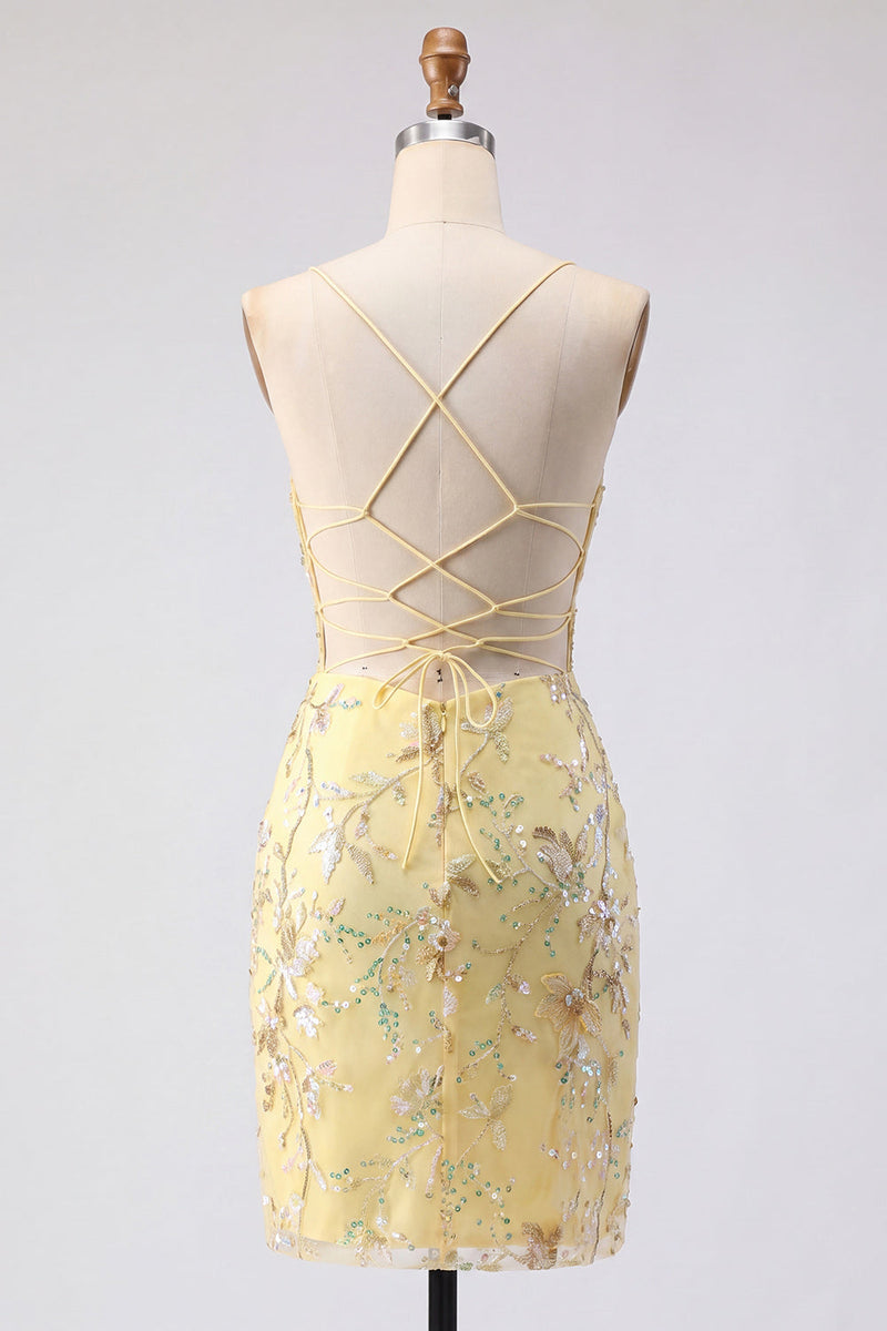 Load image into Gallery viewer, Sparkly Pink Floral Tight Corset Short Beaded Spaghetti Straps Prom Dress