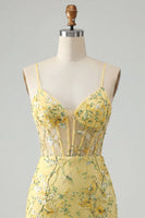 Load image into Gallery viewer, Sparkly Pink Floral Tight Corset Short Beaded Spaghetti Straps Prom Dress