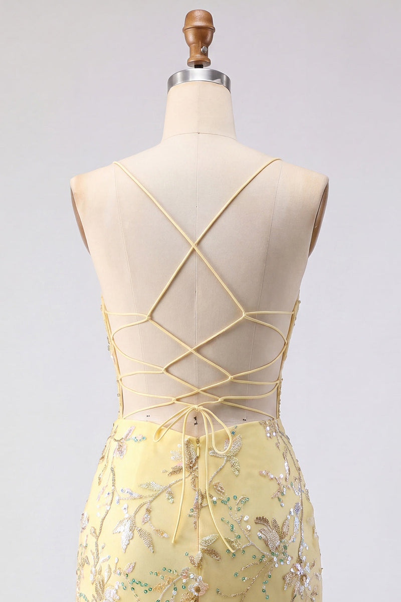 Load image into Gallery viewer, Sparkly Pink Floral Tight Corset Short Beaded Spaghetti Straps Prom Dress