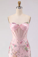 Load image into Gallery viewer, Strapless Sparkly Beaded Floral Corset Tight Short Pink Prom Dress