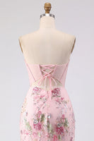 Load image into Gallery viewer, Strapless Sparkly Beaded Floral Corset Tight Short Pink Prom Dress