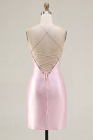 Load image into Gallery viewer, Sparkly Pink Ruched Corset Tight Beaded Short Prom Dress with Slit