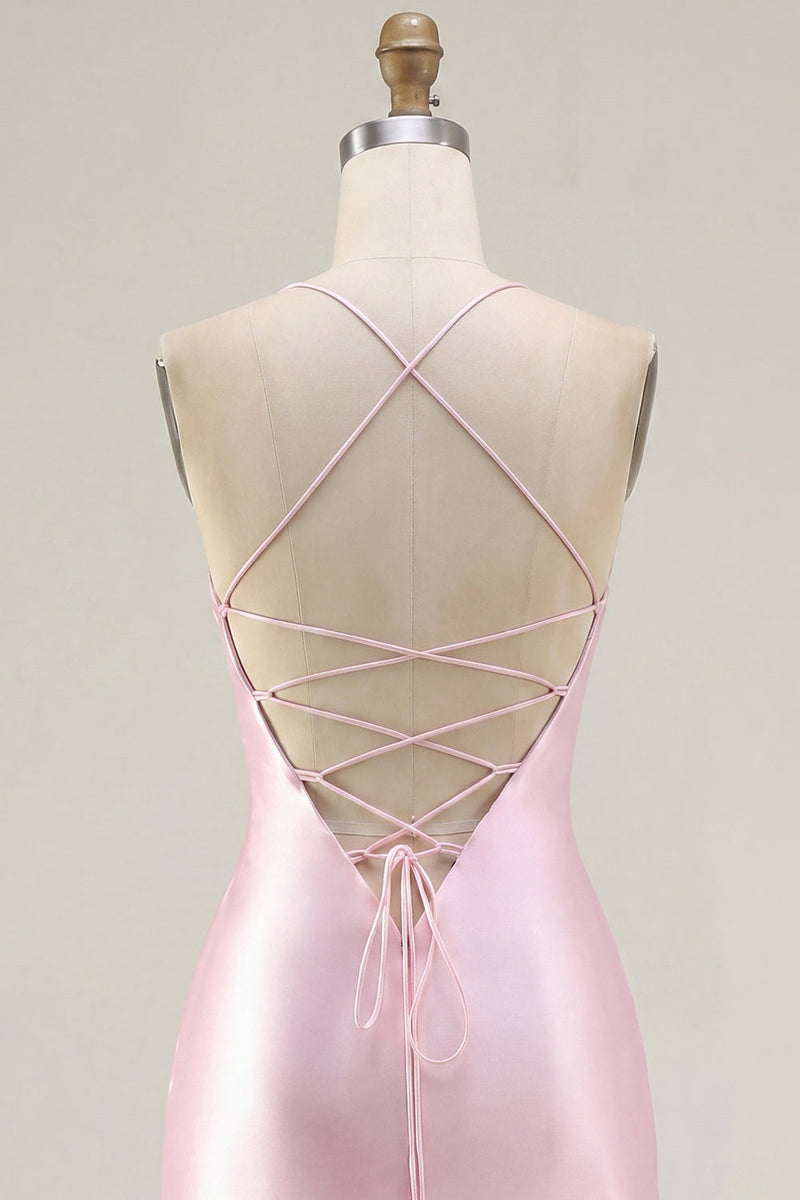 Load image into Gallery viewer, Sparkly Pink Ruched Corset Tight Beaded Short Prom Dress with Slit