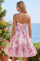 Load image into Gallery viewer, Keyhole Corset Sparkly Floral Pink Short Prom Dress with 3D Flower