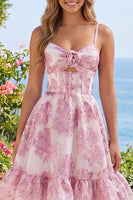 Load image into Gallery viewer, Keyhole Corset Sparkly Floral Pink Short Prom Dress with 3D Flower