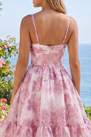 Load image into Gallery viewer, Keyhole Corset Sparkly Floral Pink Short Prom Dress with 3D Flower