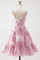 Load image into Gallery viewer, Keyhole Corset Sparkly Floral Pink Short Prom Dress with 3D Flower