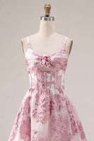 Load image into Gallery viewer, Keyhole Corset Sparkly Floral Pink Short Prom Dress with 3D Flower