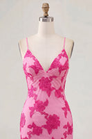 Load image into Gallery viewer, Tight Floral Short Fuchsia Spaghetti Straps Prom Dress