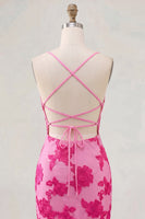 Load image into Gallery viewer, Tight Floral Short Fuchsia Spaghetti Straps Prom Dress