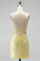 Load image into Gallery viewer, Tight Floral Short Fuchsia Spaghetti Straps Prom Dress
