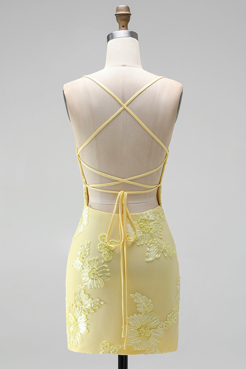Load image into Gallery viewer, Tight Floral Short Fuchsia Spaghetti Straps Prom Dress