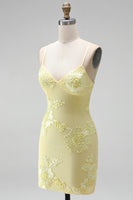 Load image into Gallery viewer, Tight Floral Short Fuchsia Spaghetti Straps Prom Dress