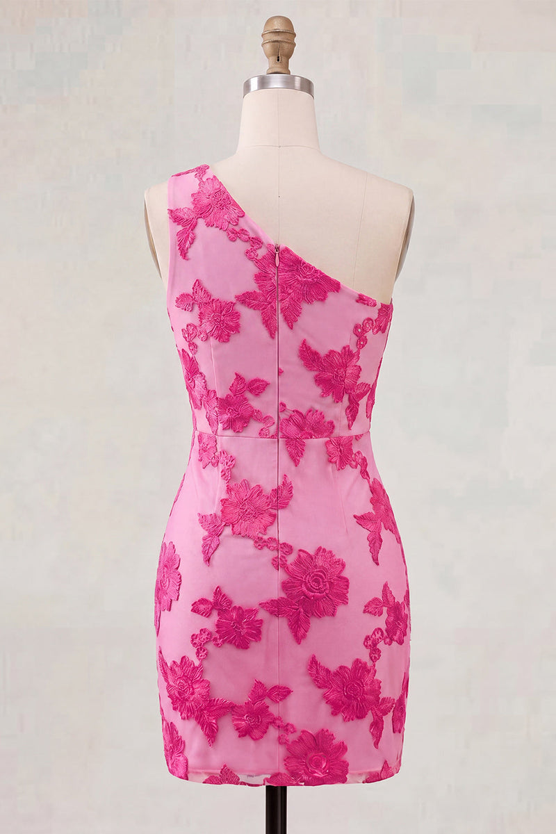 Load image into Gallery viewer, Butter Yellow One Shoulder Tight Floral Short Prom Dress