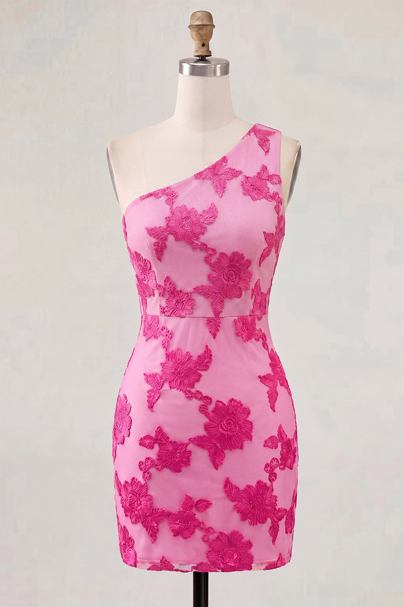 Load image into Gallery viewer, Butter Yellow One Shoulder Tight Floral Short Prom Dress