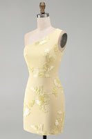Load image into Gallery viewer, Butter Yellow One Shoulder Tight Floral Short Prom Dress