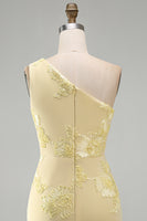 Load image into Gallery viewer, Butter Yellow One Shoulder Tight Floral Short Prom Dress