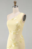 Load image into Gallery viewer, Butter Yellow One Shoulder Tight Floral Short Prom Dress