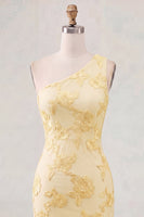 Load image into Gallery viewer, Butter Yellow One Shoulder Tight Floral Short Prom Dress
