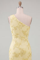 Load image into Gallery viewer, Butter Yellow One Shoulder Tight Floral Short Prom Dress