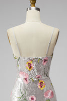 Load image into Gallery viewer, Sparkly Ivory Floral Spaghetti Straps Beaded Tight Short Prom Dress
