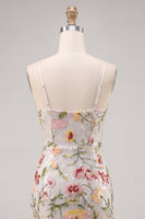 Load image into Gallery viewer, Sparkly Ivory Floral Spaghetti Straps Beaded Tight Short Prom Dress