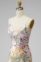 Load image into Gallery viewer, Sparkly Ivory Floral Spaghetti Straps Beaded Tight Short Prom Dress