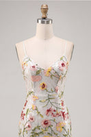 Load image into Gallery viewer, Sparkly Ivory Floral Spaghetti Straps Beaded Tight Short Prom Dress