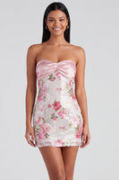 Load image into Gallery viewer, Sparkly Strapless Sequins Tight Short Light Pink Floral Birthday Party Dress