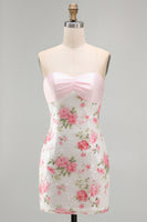 Load image into Gallery viewer, Sparkly Strapless Sequins Tight Short Light Pink Floral Birthday Party Dress