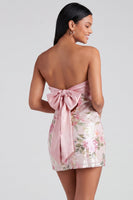Load image into Gallery viewer, Sparkly Strapless Sequins Tight Short Light Pink Floral Birthday Party Dress
